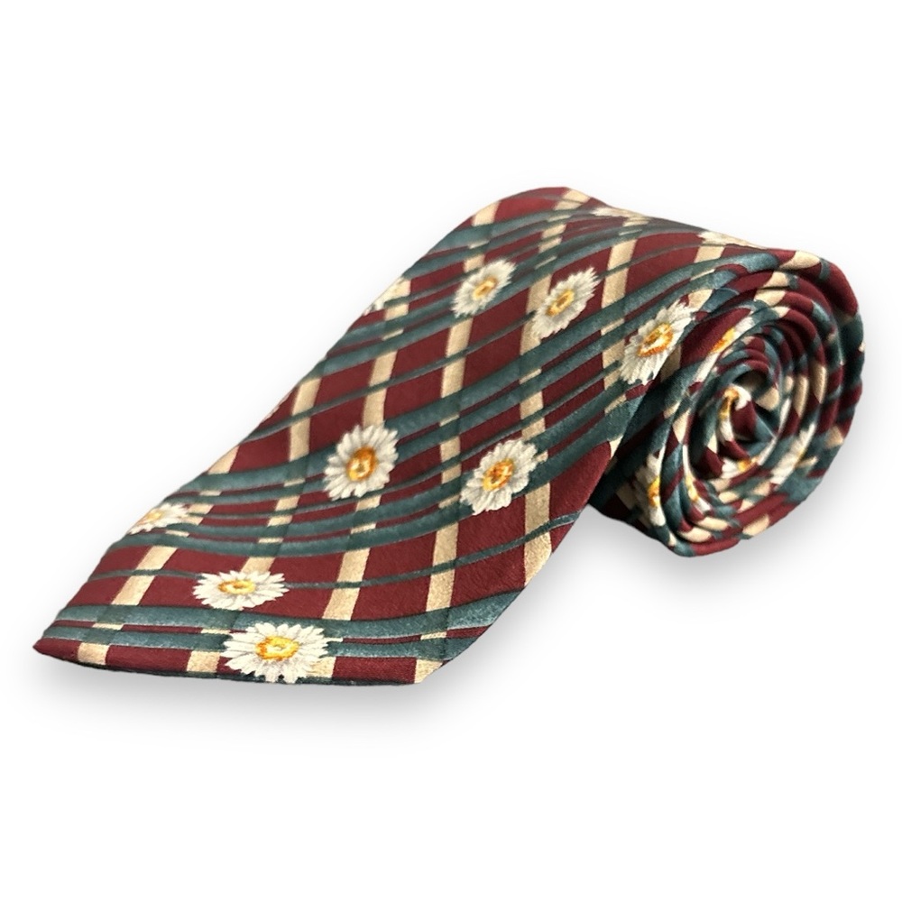 ESCADA Silk Tie Daisy & Stripes Print -RARE
